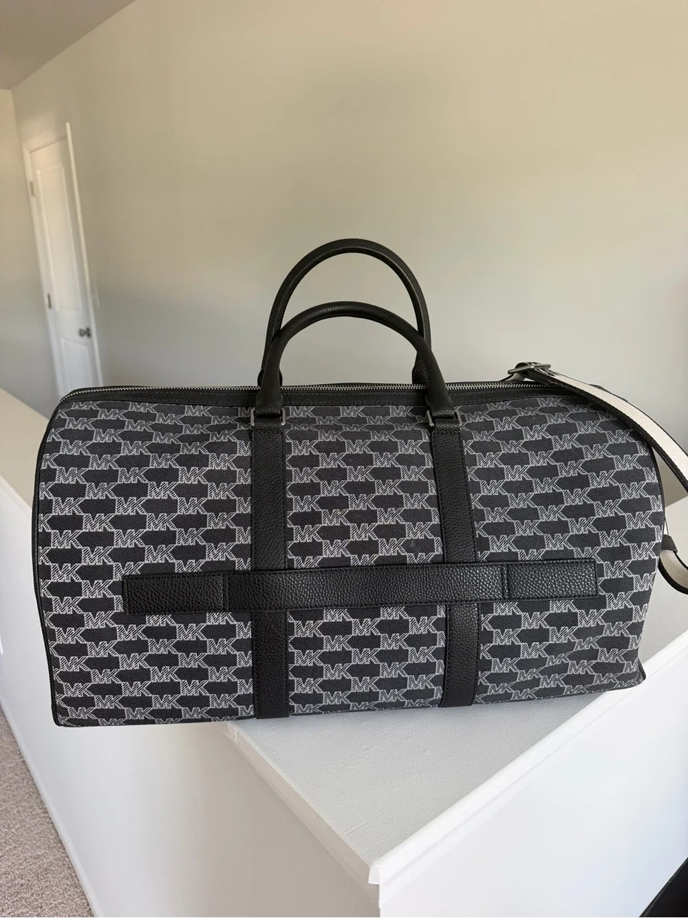 Michael Kors Gray & Black MK Logo Duffel Bag with Branded Strap